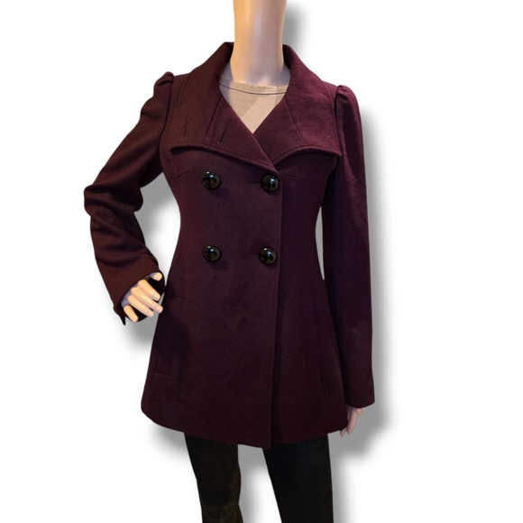 M. JULIAN Women's Wined Red Wool Blend Double Breasted Pea Coat - Picture 11 of 16